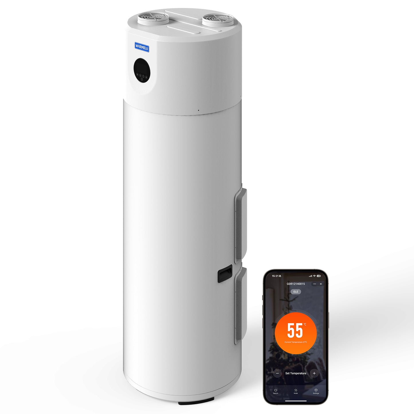 WARMBLU Hephea F200 200L Air-source Heat Pump Water Heater COP 4.2 features Energy Class A+ rating, quiet operation (under 46dB), WiFi control, Intelligent sterilization function, and uses R290 Domestic Hot Water Heat Pump & Boiler