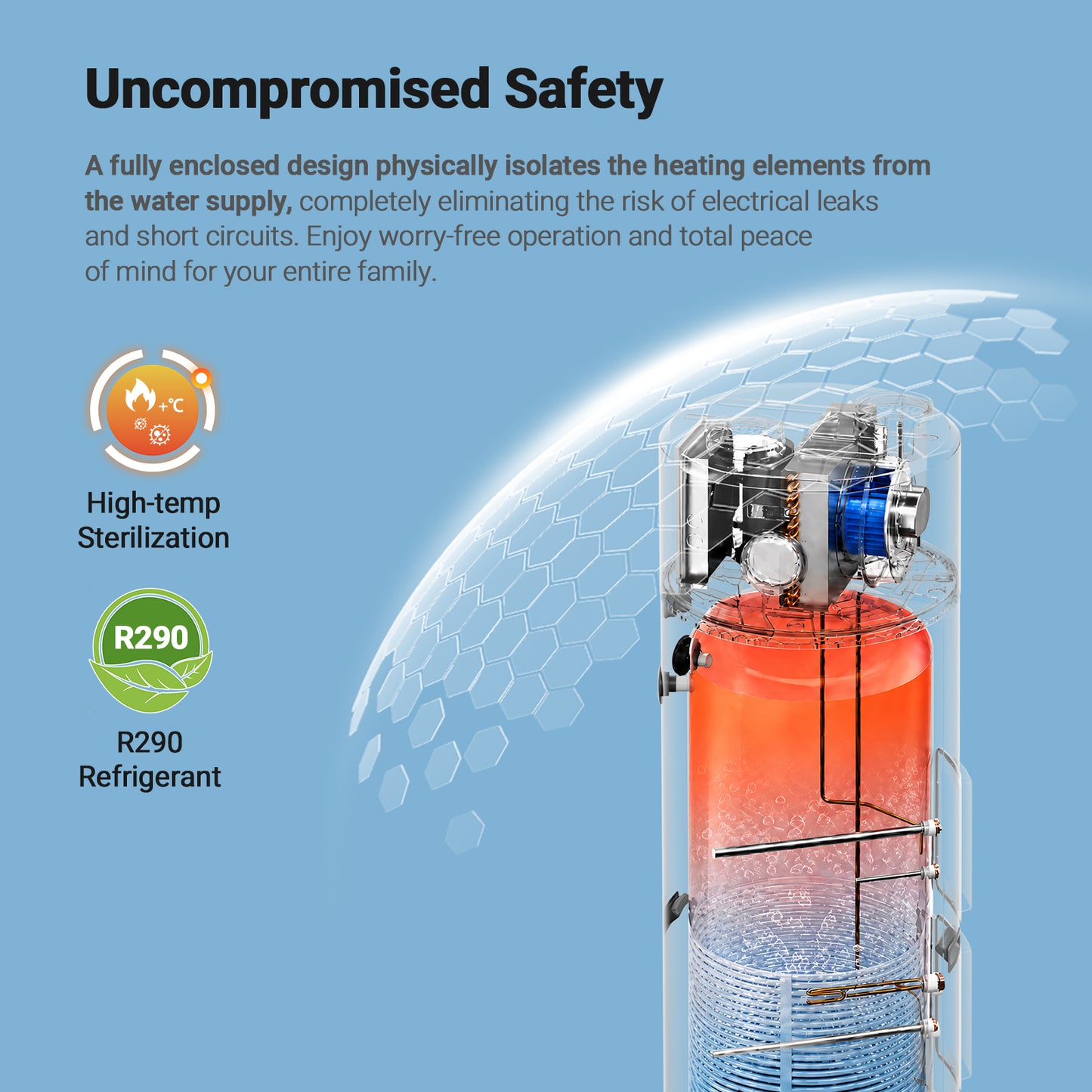 WARMBLU Hephea F200 200L Air-source Heat Pump Water Heater COP 4.2 features Energy Class A+ rating, quiet operation (under 46dB), WiFi control, Intelligent sterilization function, and uses R290 Domestic Hot Water Heat Pump & Boiler