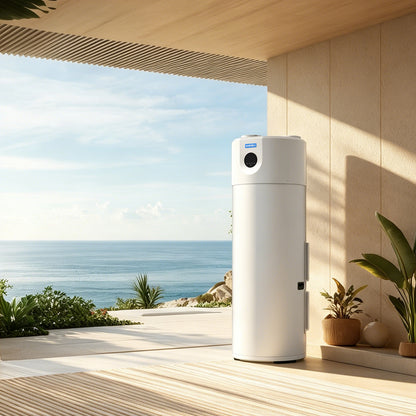 WARMBLU Hephea F200 200L Air-source Heat Pump Water Heater COP 4.2 features Energy Class A+ rating, quiet operation (under 46dB), WiFi control, Intelligent sterilization function, and uses R290 Domestic Hot Water Heat Pump & Boiler