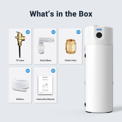 WARMBLU Hephea F200 200L Air-source Heat Pump Water Heater COP 4.2 features Energy Class A+ rating, quiet operation (under 46dB), WiFi control, Intelligent sterilization function, and uses R290 Domestic Hot Water Heat Pump & Boiler